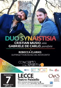 7 maggio – Concerto con Aperitivo con il Duo Synaistisia, viola e pianoforte @ Teatro Paisiello – Lecce